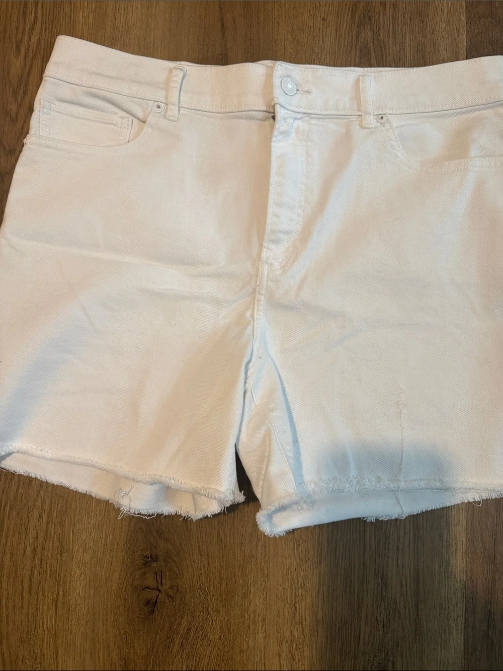 Express White Denim Shorts with Raw Hem